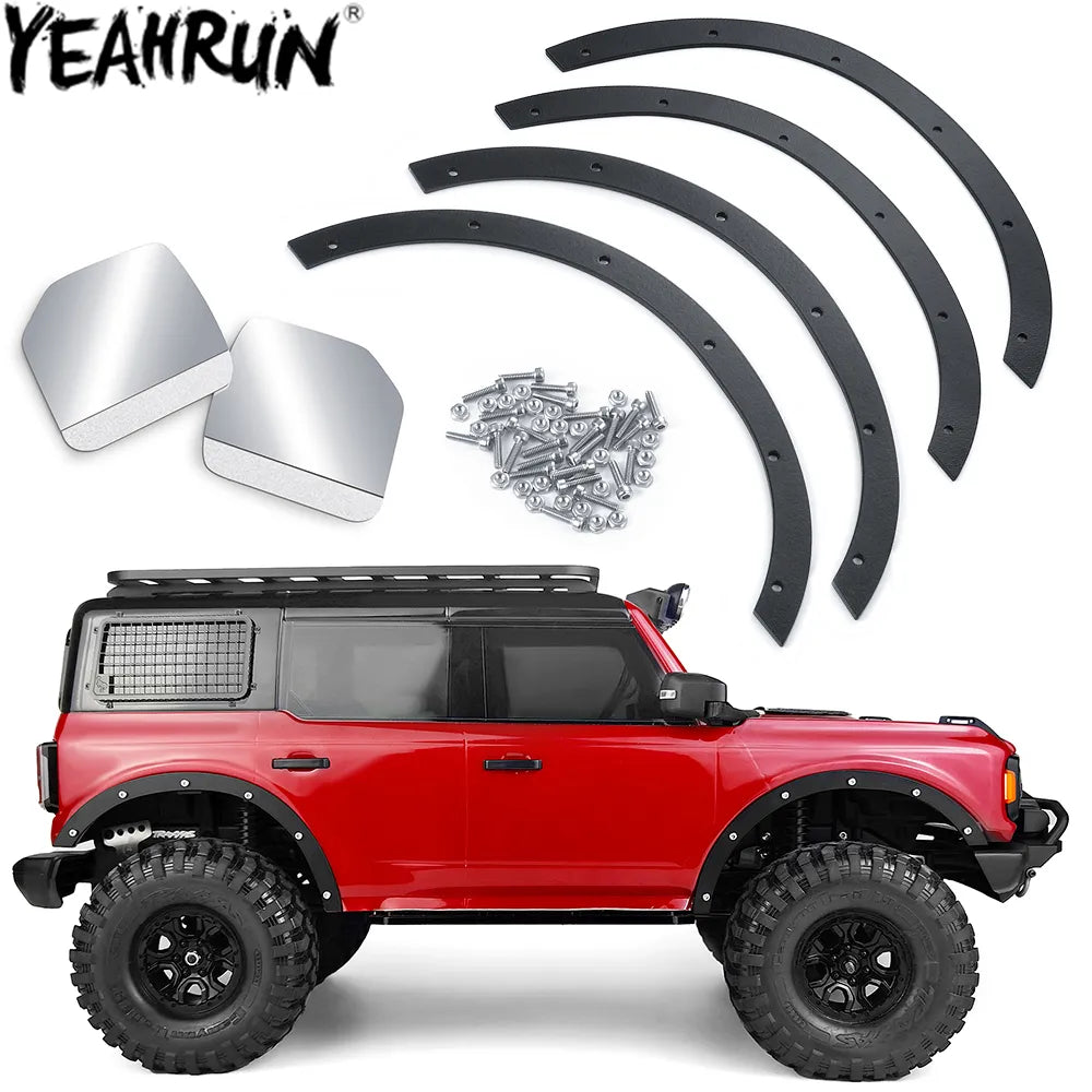 YEAHRUN Metal Wheel Eyebrows Fender Flares & Rearview Mirror Lens for 1/10 RC Crawler Car TRX4 Bronco Upgrade Parts