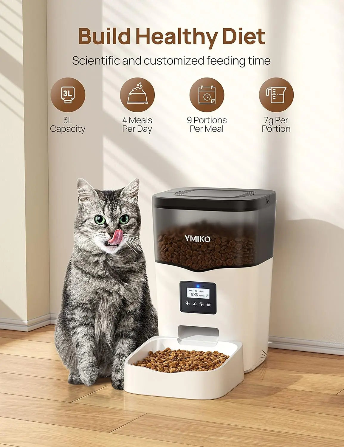 Ymiko Automatic Feeder Cat Food Dispenser with Voice Recorder