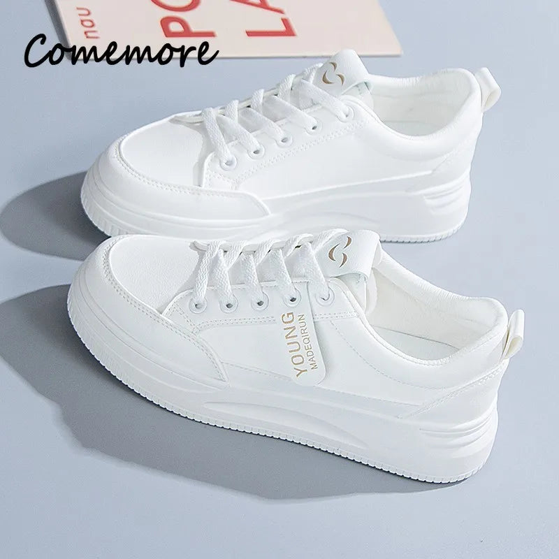 Comemore Vulcanized Shoes Fashion Lace-up Comfortable Casual Shoe Female Tennis Women's Autumn Footwear New Women White Sneakers