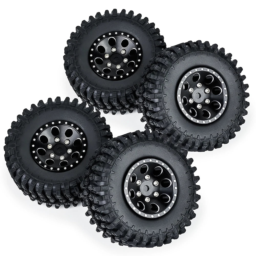 YEAHRUN Aluminum Wheels Tires with Hex Wheel Hub Adapter Set for Kyosho Miniz-Jeep 4X4 1/24 Wrangler Rubicon Upgrade Parts