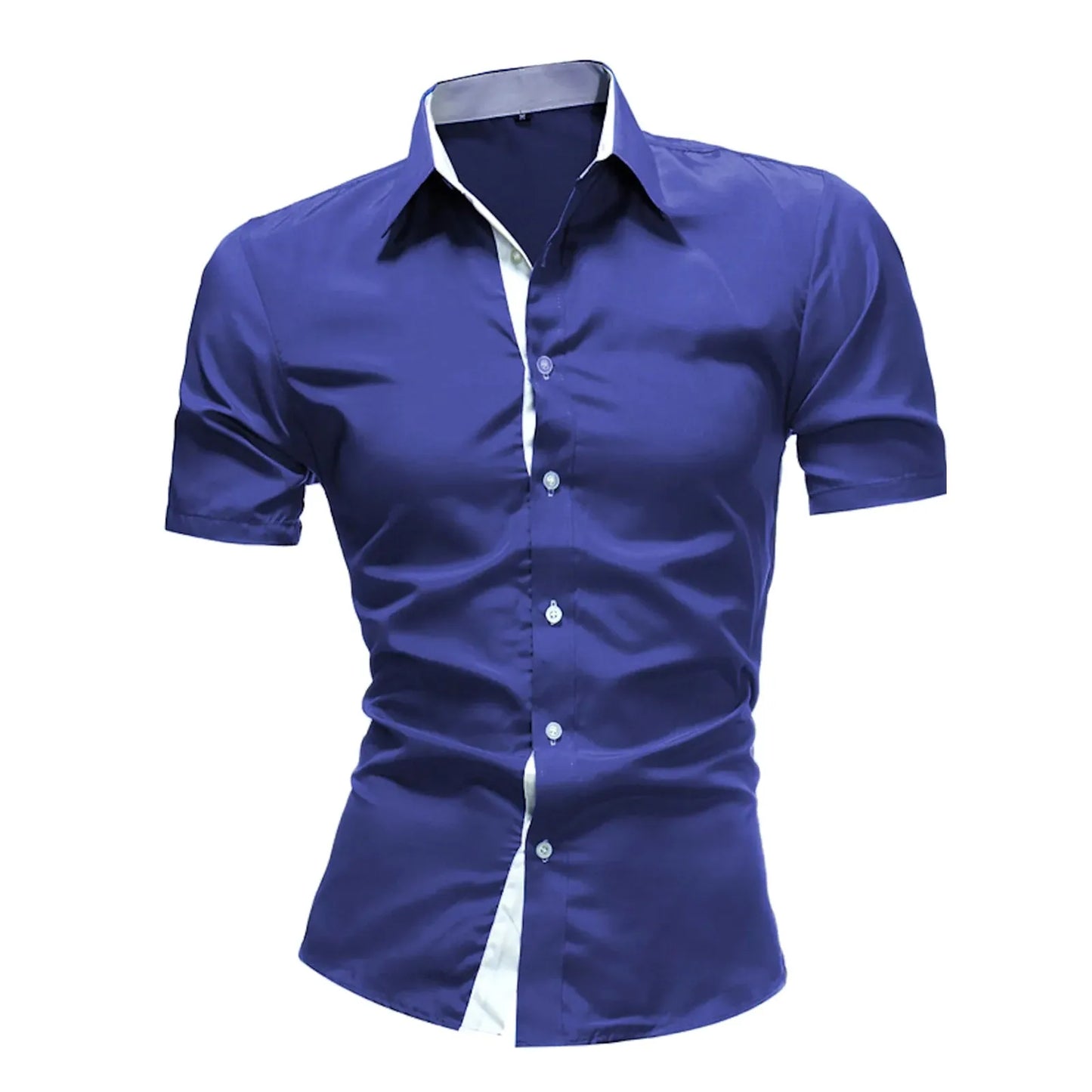 Men's Business Dress Shirts Male Formal Button-down Shirt Summer Solid Color Top Short Sleeved Shirt Daily Casual Top