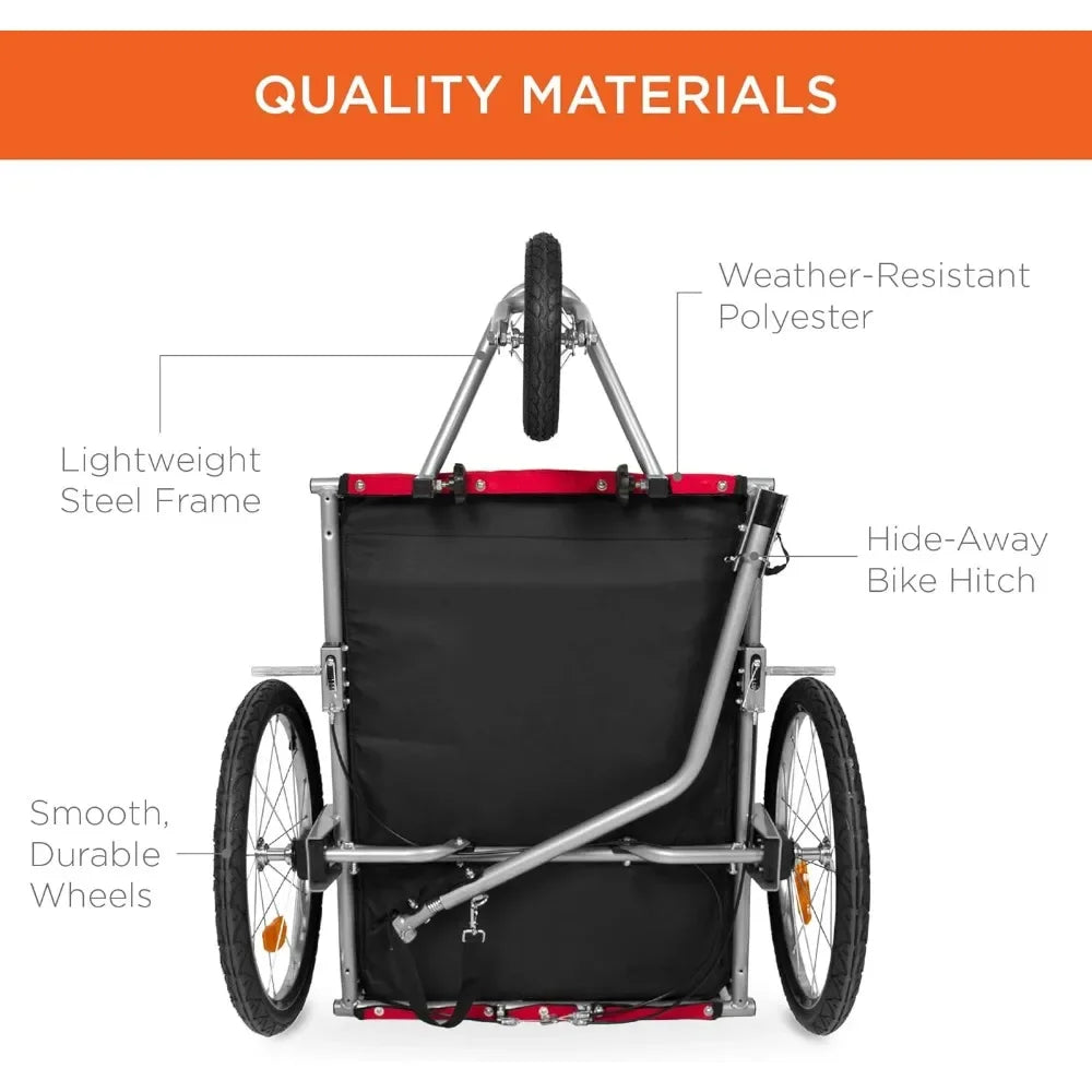 2-in-1 Dog Bike Trailer, Pet Stroller Bicycle Carrier w/Hitch