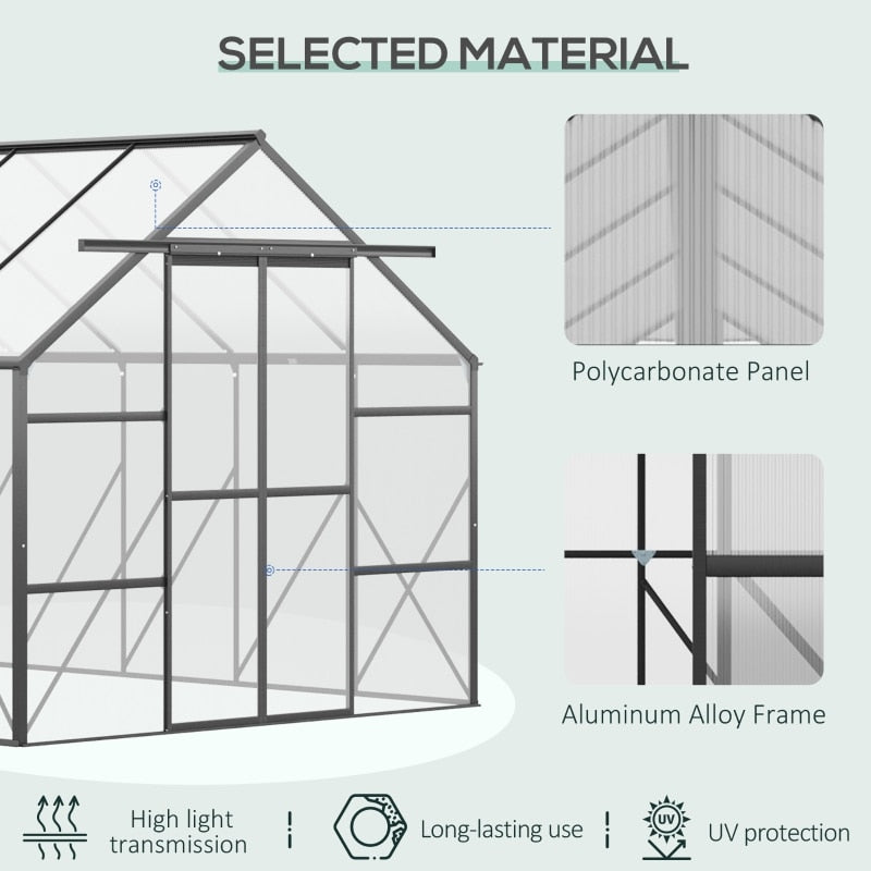 20&#39; x 8&#39; Aluminum Greenhouse Polycarbonate Walk-in Garden Greenhouse Kit with Adjustable Roof Vent, Rain Gutter and Sliding Door - DJVWellnessandPets