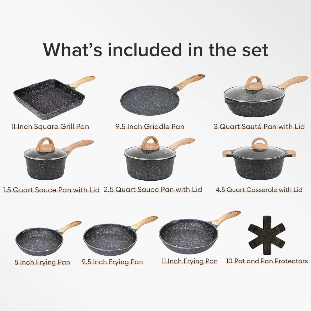 Pots and Pans Set Nonstick 23pcs, Healthy Kitchen