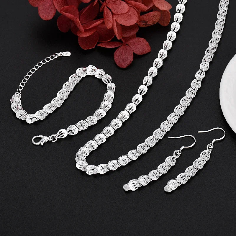 wholesale Fine 925 Sterling Silver Charms Earrings Necklace Bracelet Love Jewelry Cute For Women Chain Set Wedding Gift