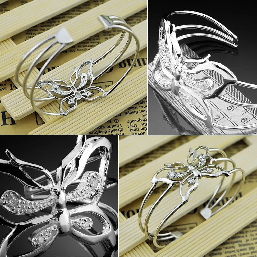 Simple style female 925 sterling silve delicate Butterfly opening bracelet silver color adies popular jewelry Free shipping