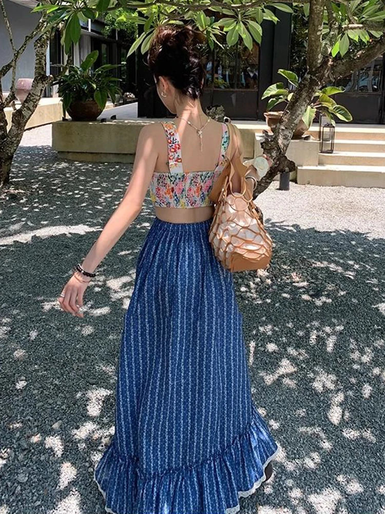 Striped Style Long Skirt  High Waist Fashion