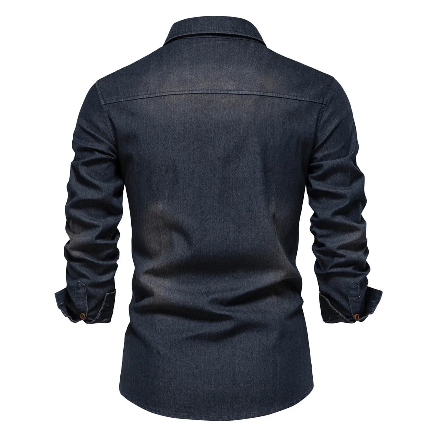 Elastic Cotton Denim Shirt Men High Quality Men Long Sleeve Solid Color Pocket Shirts For Men Casual Slim Fit Men's Clothing