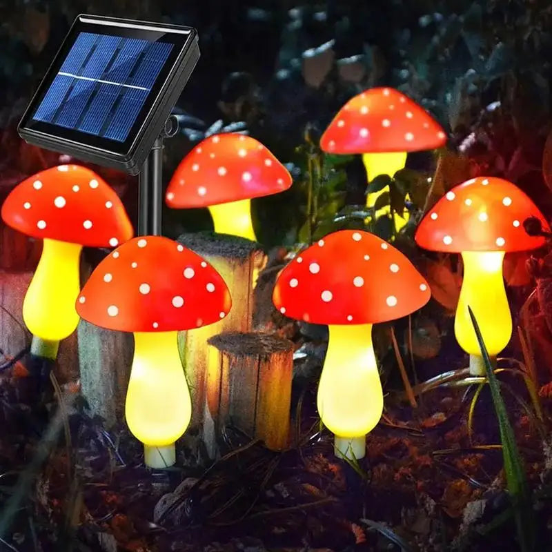 6pcs Red LED Solar Mushroom Light