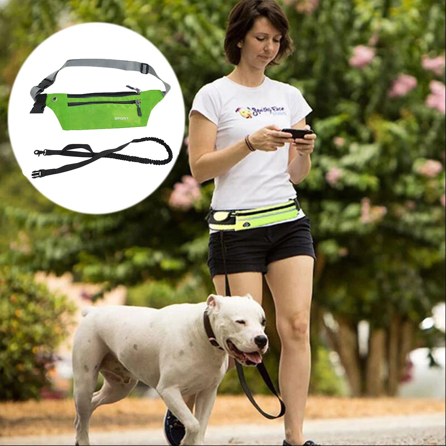 Hands Free Dog Leash Retractable Dog Leash With Smartphone Pouch Dual Handle Bungee Waist Leash For Up To 150 Lbs Large Dogs