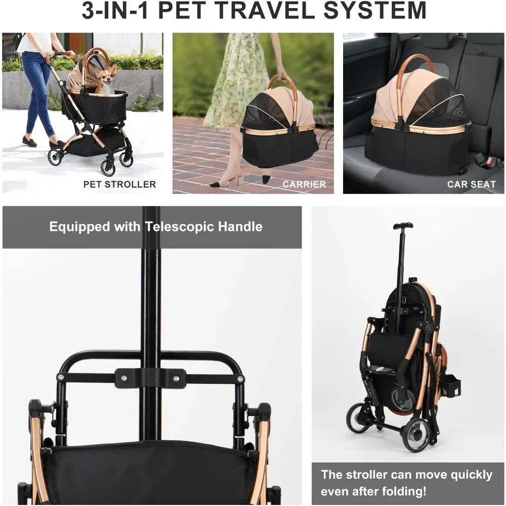 Push Button Pet Stroller With Detachable Carrier