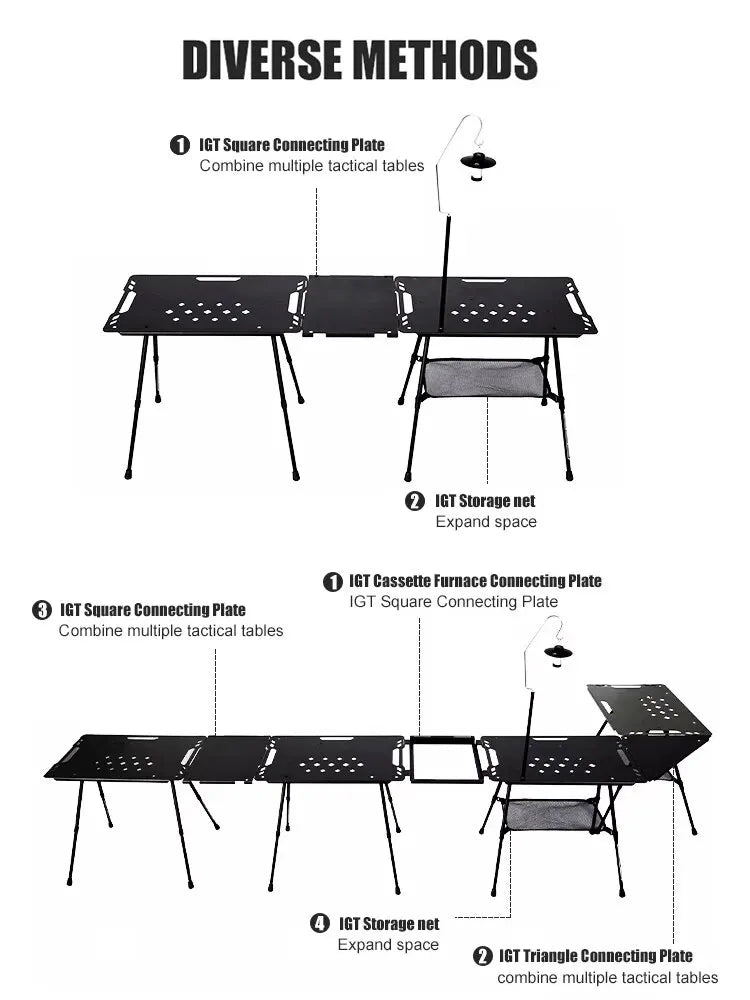 WESTTUNE Camping IGT Tactical Table with Accessories Lightweight Multifunctional Folding Aluminum Alloy Outdoor Table Adjustable