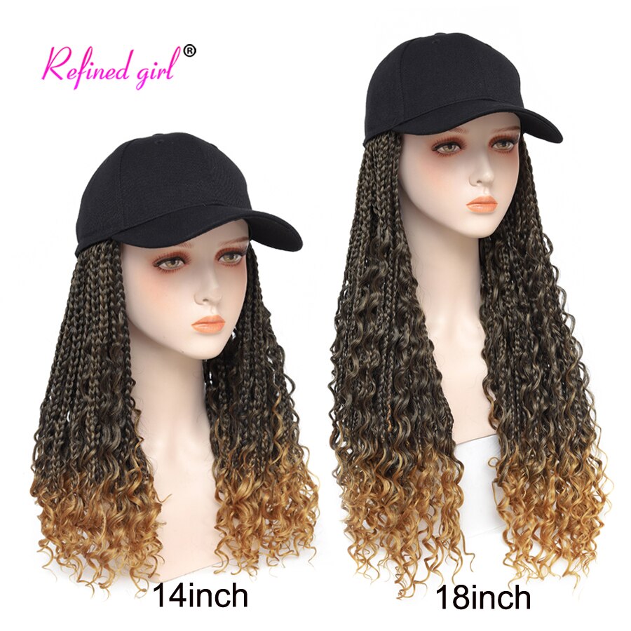 Braided Wig Baseball Cap With Boho Box Braids Hair Extensions Attached For Women Synthetic Curly Ends Box Crochet Hair Cap Wig