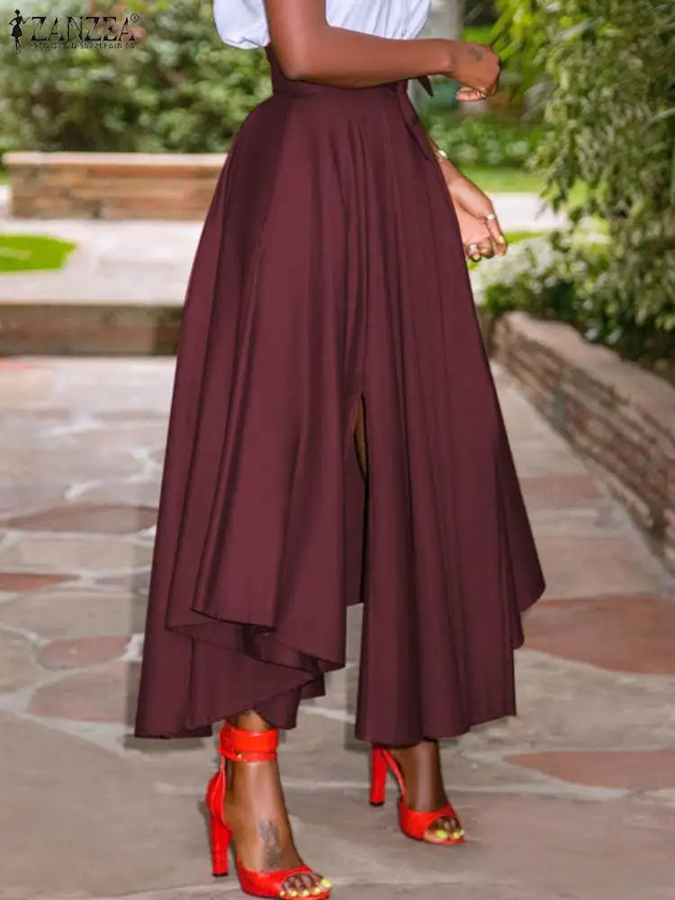 Party Split Stylish Skirts High Waist Maxi Solid