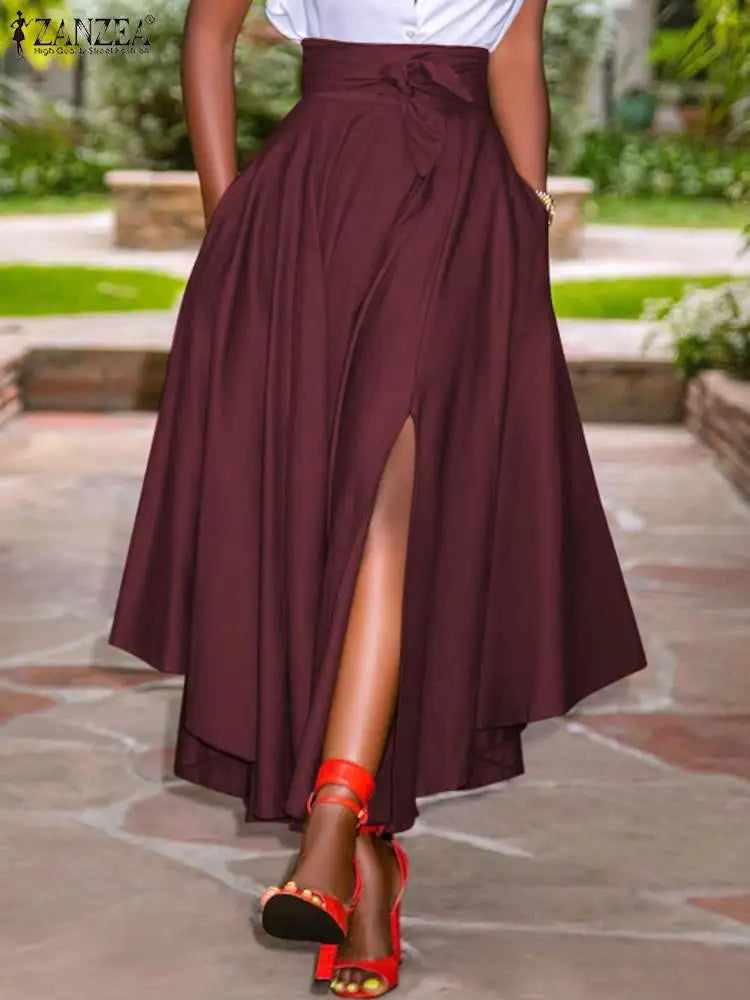 Party Split Stylish Skirts High Waist Maxi Solid