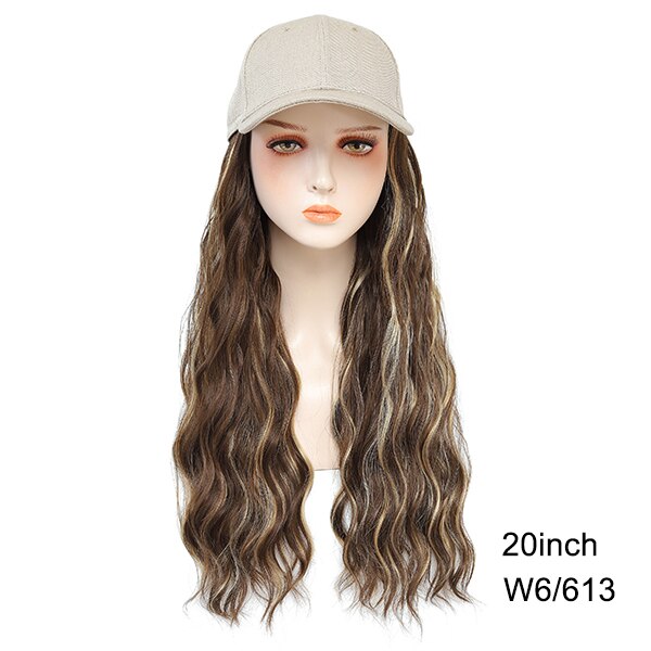 TOMO Baseball Cap with Hair Extensions for Women Adjustable Hat with Synthetic Wig Attached 16inch Natural Wavy Hair