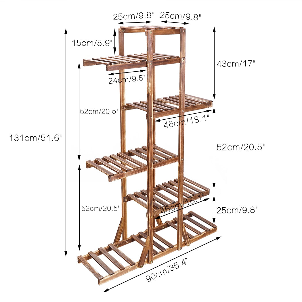 6 Tier Wooden Plant Stand Carbonized Wood Plant Stand Holder Flower Display Stand Flower Pot Rack Bonsai Display Bench Patio She - DJVWellnessandPets