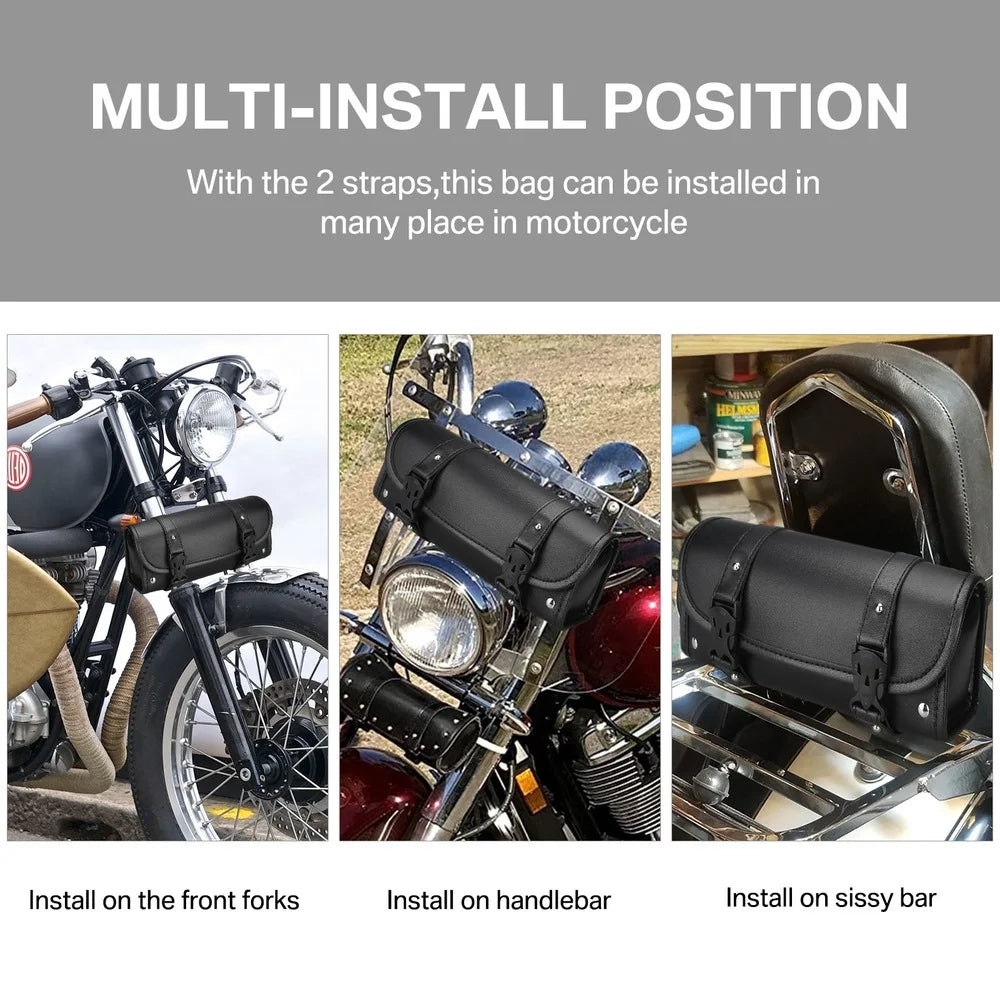 Motorcycle Bag Saddlebags PU Leather Front Fork Tail Tool Bag Luggage For Harley Chopper Bobber Cruiser Sportster XL 883 1200