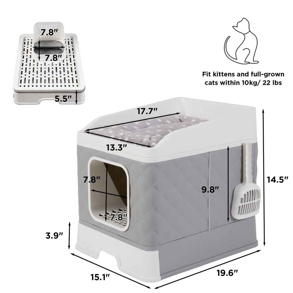 Foldable Cat Litter Box Large Pet Toilet+Cat Sand Shovel Easy Clean Leak-proof Enclosed - DJVWellnessandPets