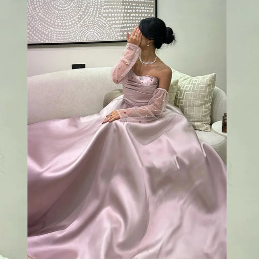 Ball Dress Saudi Arabia Prom Satin Beading Birthday  Gown Strapless Bespoke Occasion  Long Dresses