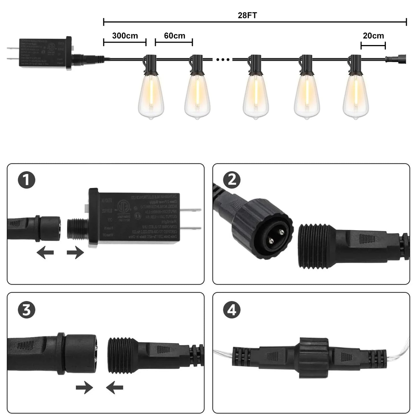 1/2/3pcs 28FT ST38 String Lights Outdoor