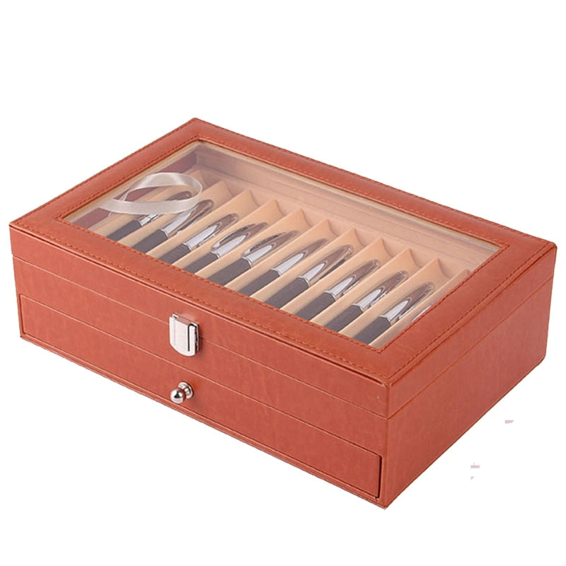 24 Slots Wooden Pen Display Storage Box Luxury 2 Layer PU Pen Case Fountain Pen-Collector Jewelry Organizer