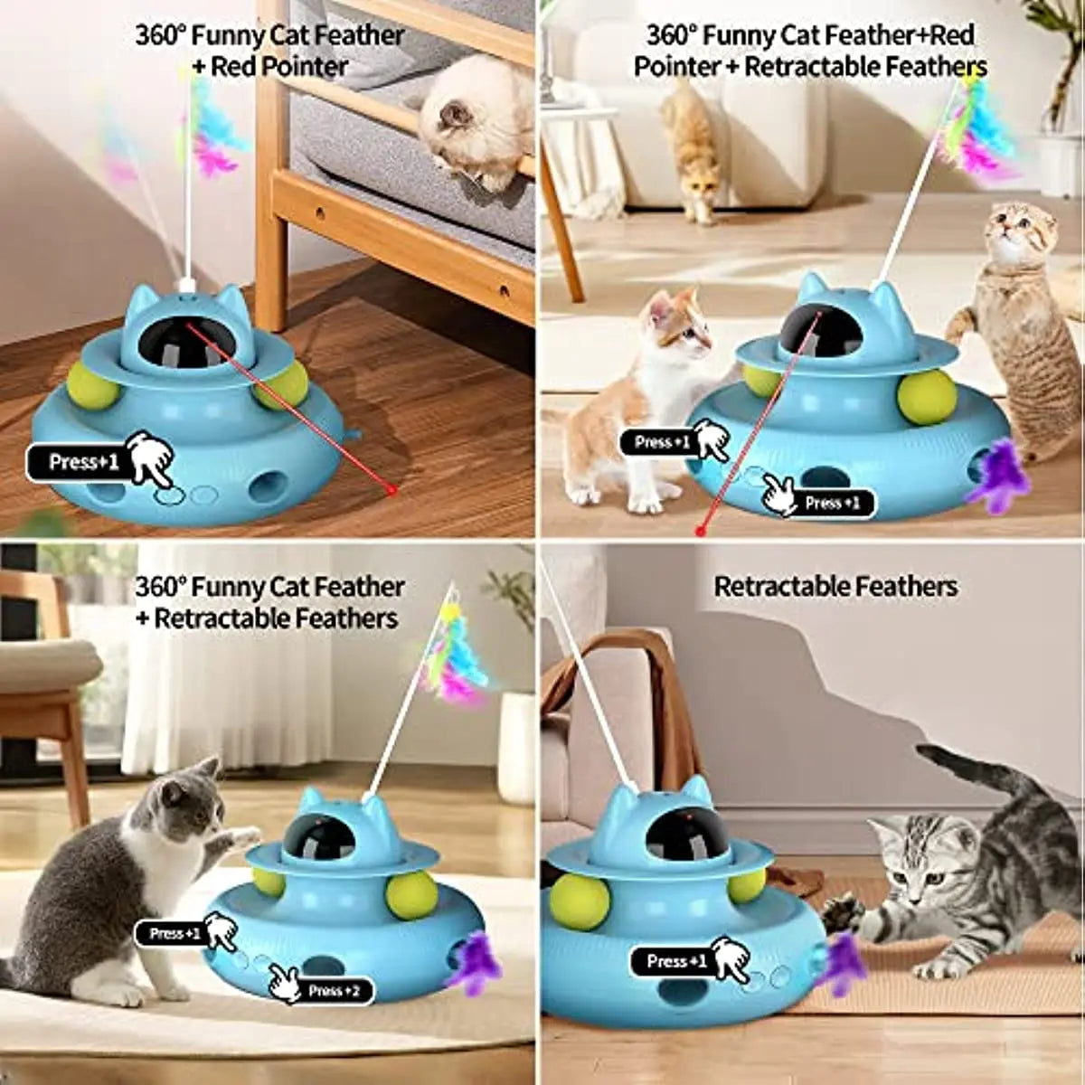 ATUBAN Cat Toys Interactive, Cat Light Toy and Cat Feather Toys 4 in 1, Recharge Cat Exercise Toys for Indoor Cats Automatic