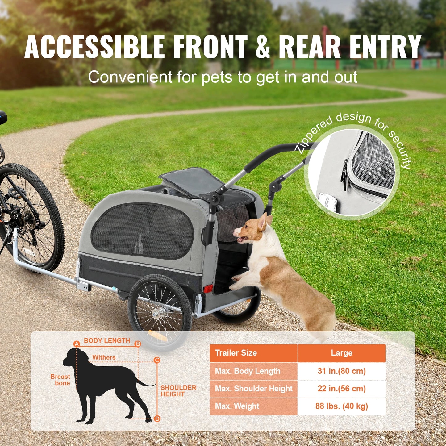 VEVOR 88 lbs 2-in-1 Pet Stroller Cart Bike Trailer