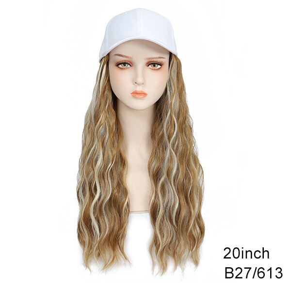 TOMO Baseball Cap with Hair Extensions for Women Adjustable Hat with Synthetic Wig Attached 16inch Natural Wavy Hair