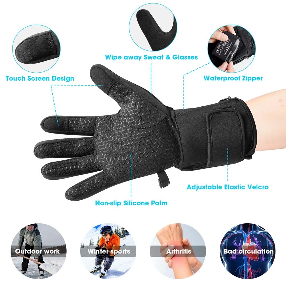 Rechargeable Electric Heated Glove Liners for Men Women Battery Heating Ski Snowboarding Hiking Cycling Thin Gloves Hand Warmer