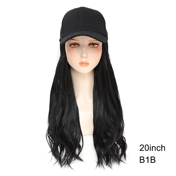 TOMO Baseball Cap with Hair Extensions for Women Adjustable Hat with Synthetic Wig Attached 16inch Natural Wavy Hair