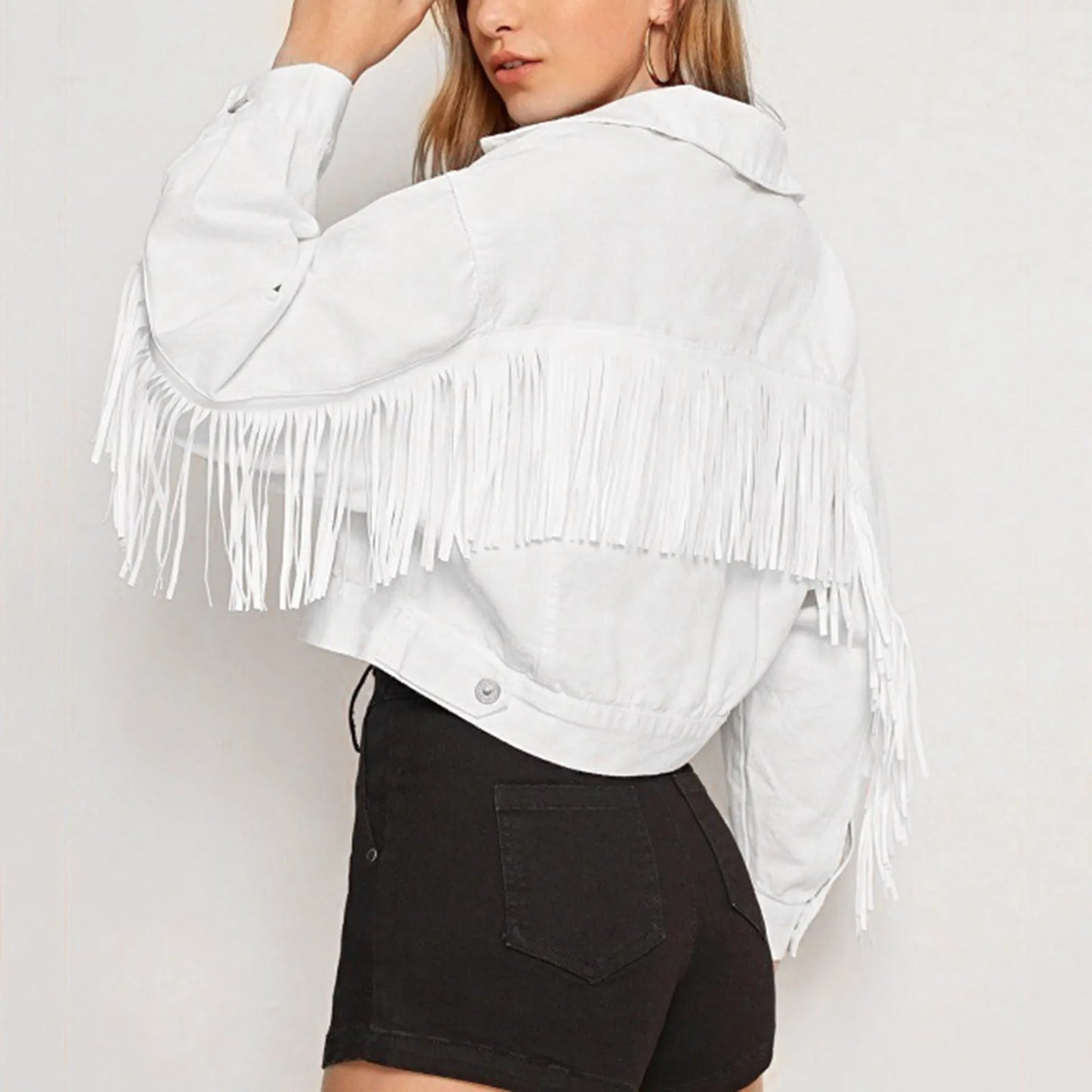 Fringe Cropped Denim Jacket Distressed Loose Jean Jackets