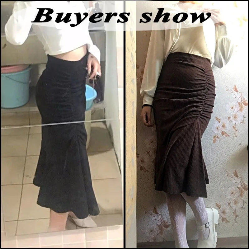 Lucyever Fashion High Waist Midi Skirts Fit  Hip  2XL