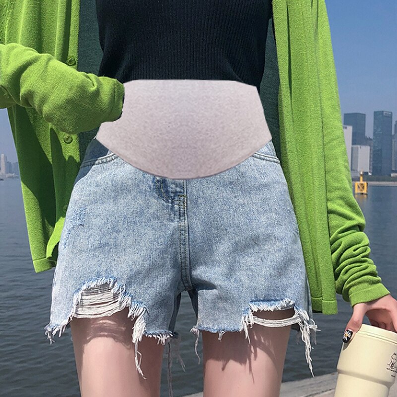 maternity Clothes for pregnant women rippe denim shorts summer pregnancy pants woman  women's clothing 2022 jeans grossesse