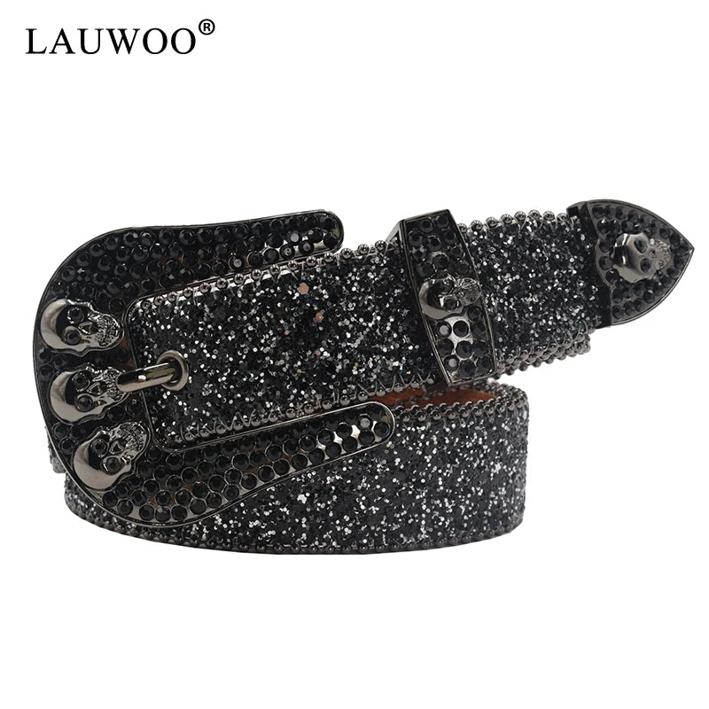 Skull Rhinestone Belts For Women Men Y2K Leather Strap