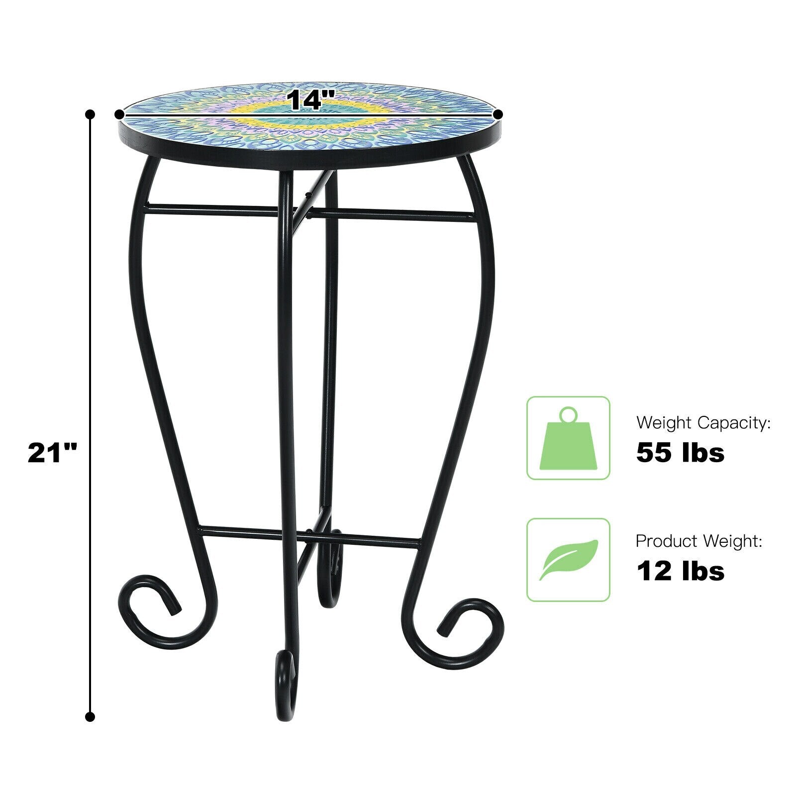 Costway Mosaic Side Table Accent Table Round Balcony Bistro End Table Blue  HZ10032 - DJVWellnessandPets