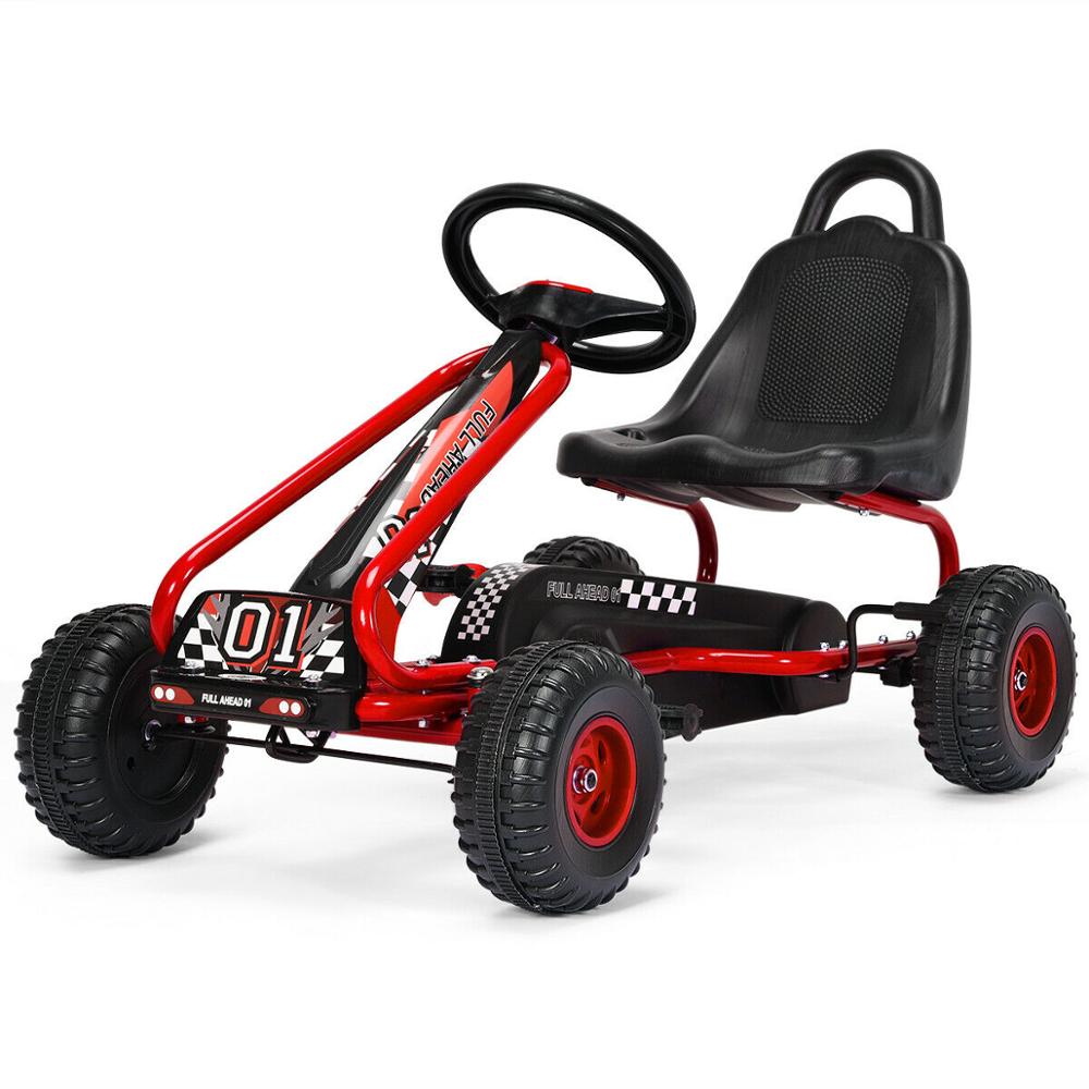 Kids Pedal Go Kart 4 Wheel Ride On Toys w/ Adjustable Seat &amp; Handbrake - DJVWellnessandPets