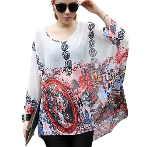 4XL Plus Size Blouses Beach Cover-ups European Style Casual Chiffon Tops Shirts - DJVWellnessandPets