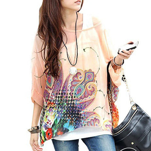 4XL Plus Size Blouses Beach Cover-ups European Style Casual Chiffon Tops Shirts - DJVWellnessandPets