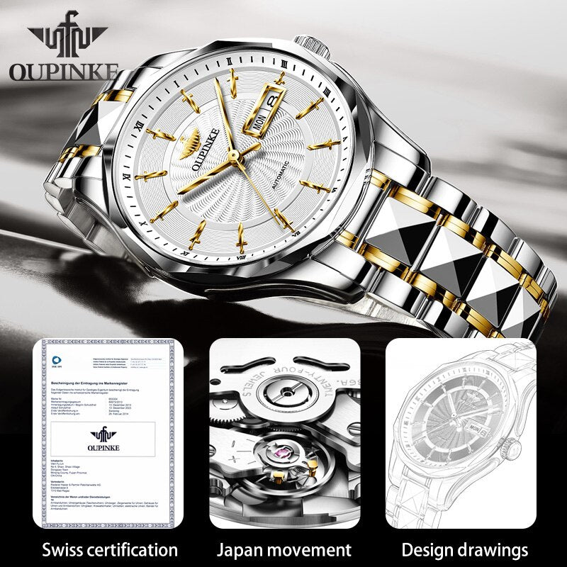 OUPINKE Automatic Luxury Brand Casual Business Sapphire Crystal Mirror Waterproof Mechanical WristWatch