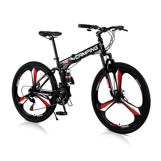 21 Speeds Foldable Bicycle Mountain Bike 26 Inches Three-Wheel Road Bike Cycling Suspension Bicycle Double Disc Brake Black - DJVWellnessandPets