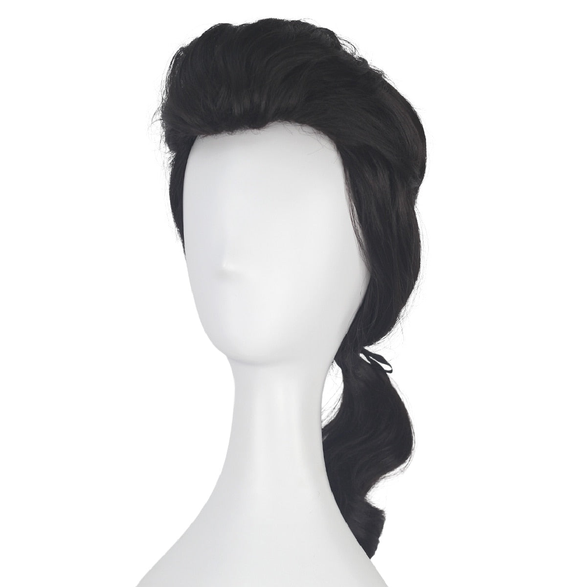 Halloween Mens Movie Beauty and The Beast Handsome Gaston Black White Ponytail Costume Short Curly Wig - DJVWellnessandPets