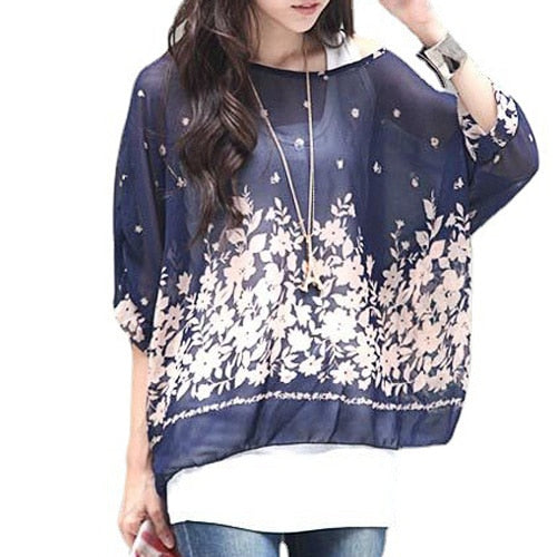 4XL Plus Size Blouses Beach Cover-ups European Style Casual Chiffon Tops Shirts - DJVWellnessandPets