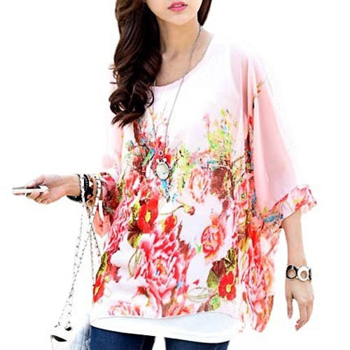 4XL Plus Size Blouses Beach Cover-ups European Style Casual Chiffon Tops Shirts - DJVWellnessandPets