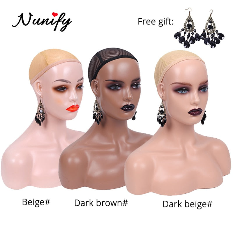 Nunify Black Mannequin Head Female Realistic Fiberglass Mannequin Head Bust Sale For Wig Jewelry Hat Earring Display Nice Dummy