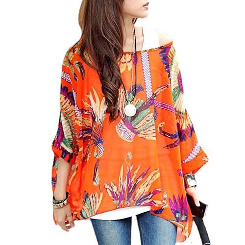 4XL Plus Size Blouses Beach Cover-ups European Style Casual Chiffon Tops Shirts - DJVWellnessandPets