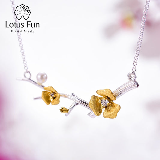 Lotus Fun Real 925 Sterling Silver Handmade Designer Fine Jewelry Delicated Plum Blossom Flower Necklace with Chain for Women