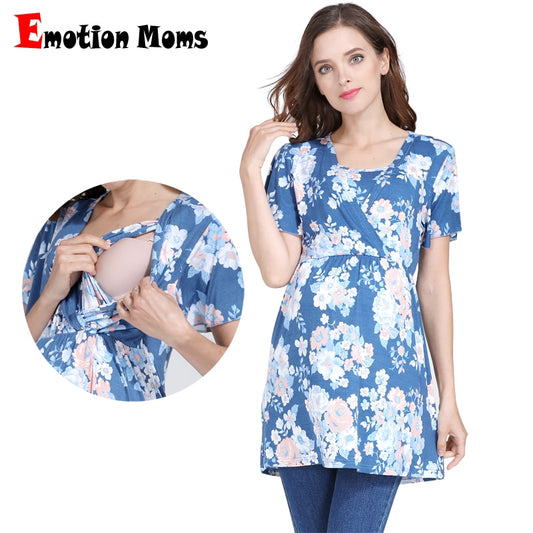 Summer Print Maternity Top Pregnant Women Breastfeeding T-Shirt Short Sleeve Nursing Shirt Pregnancy Clothes