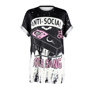 PLstar Cosmos ANTI-SOCIAL 3D Printing T-Shirt GOTH GANG Harajuku Punk Plus Size S-3XL