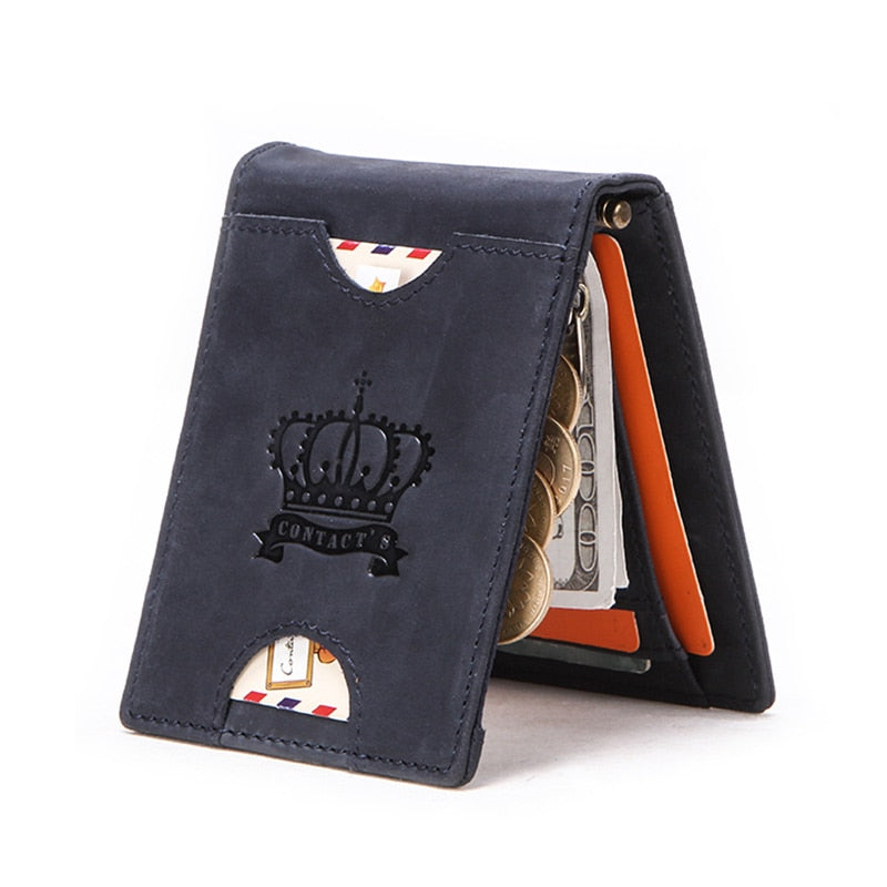 CONTACT'S men RFID Genuine Leather Card Wallet Slim Bifold  Money Clip Mini Purse Women Men Money Coin bag card holder pocket